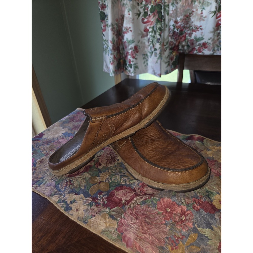 Olukai Kono  Mule Mens Size M 10  Brown Leather Slip-On Mule Shoes Comfort
